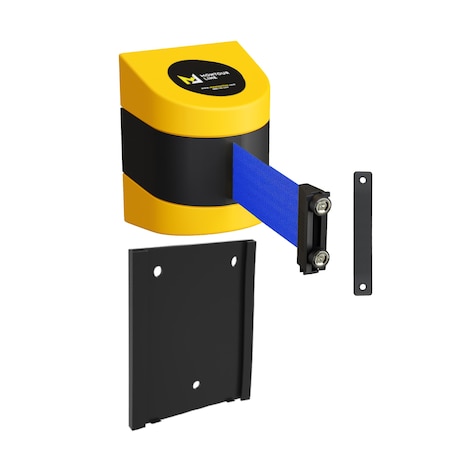 Retr. Belt Barrier Yellow Removable Wall Mount, 7.5ft Blue Belt (M)